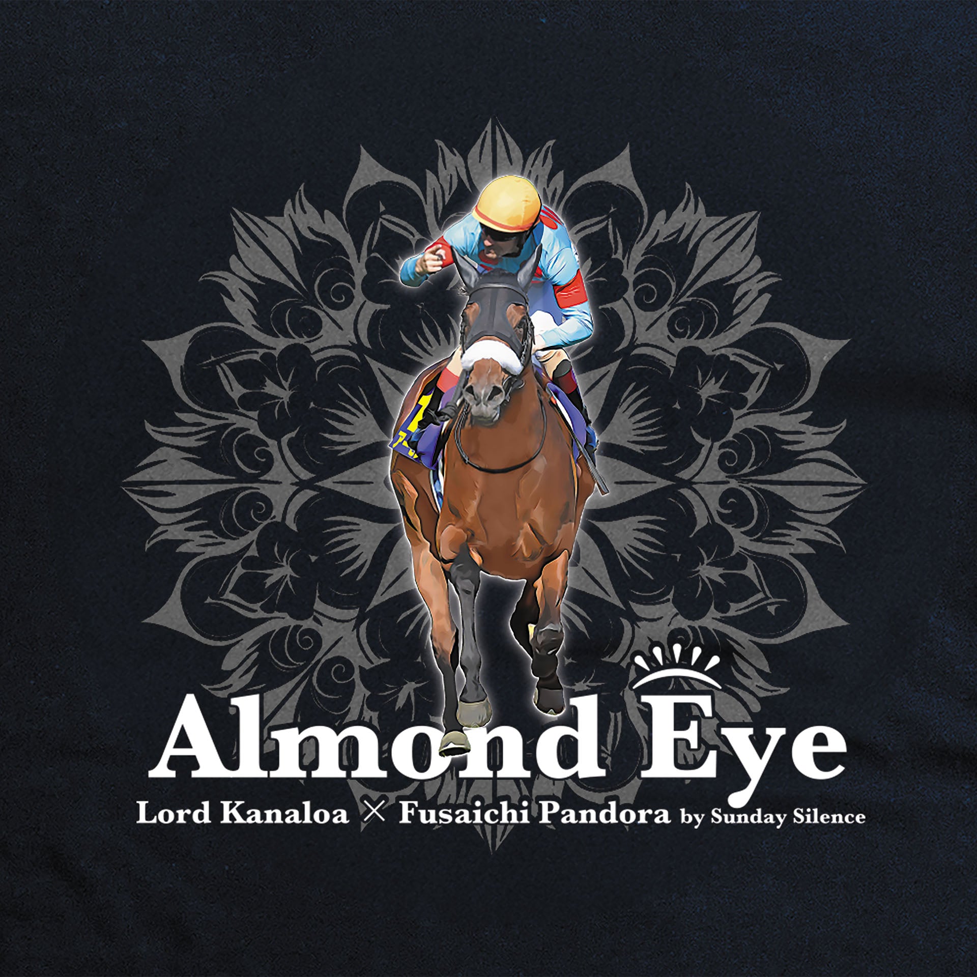 【競馬】アーモンドアイ三冠達成記念Tシャツ／当日京都競馬場限定／Lサイズ／JRA LEGEND HORSEシリーズ アーモンドアイTシャツ｜ ブラック – keiba-fan-shop